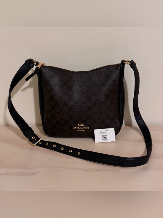 Coach Handbags - Coach Ellie File Bag In Signature Canvas Brown Black Pebbled Leather Crossbody